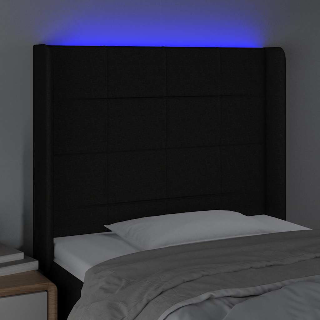 vidaXL LED Kopfteil Schwarz 93x16x118/128 cm Stoff