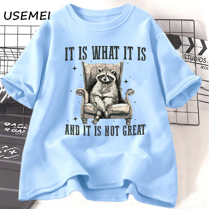Футболка в стиле ретро с забавным енотом унисекс унисекс It Is What It Is Cute But Feral Racoon Футболка с изображением любителя животных Футболки из хлопка с коротким рукавом