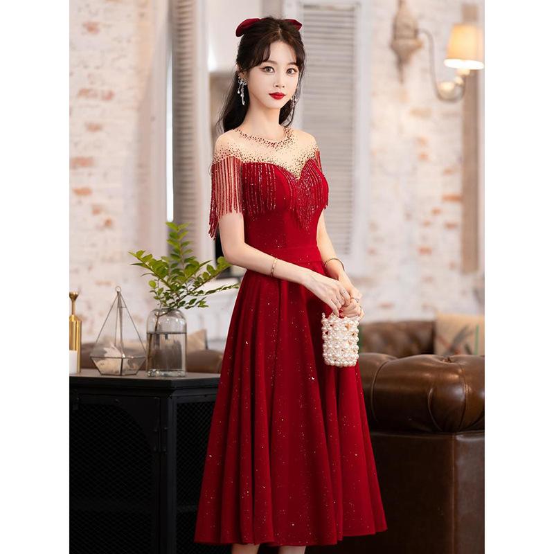 Toast Bride Summer Burgundy Back Door Small Wedding Sense Engagement Dress Evening Dress Dress Women