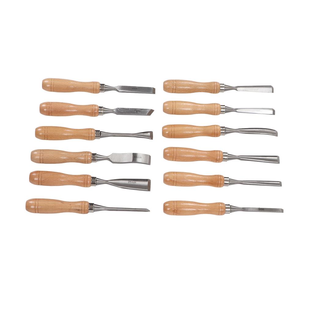 12 шт. ручных стамесок с ручкой из бука и лезвием из углеродистой стали для резки, набор стамесок для деревообработки