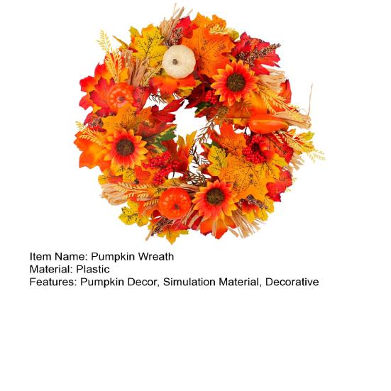 Pumpkin Wreath Sunflower Maple Leaf Decor Artificial Garland Seasonal Atmosphere Thanksgiving Harvest Festival Decor