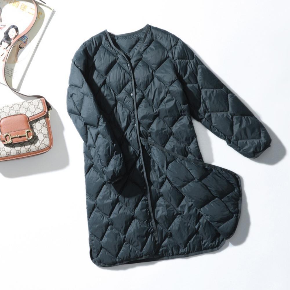 Теплые парки с круглым вырезом, тонкие, модная верхняя одежда, зимние женские длинные ультралегкие пуховики, пуховое пальто