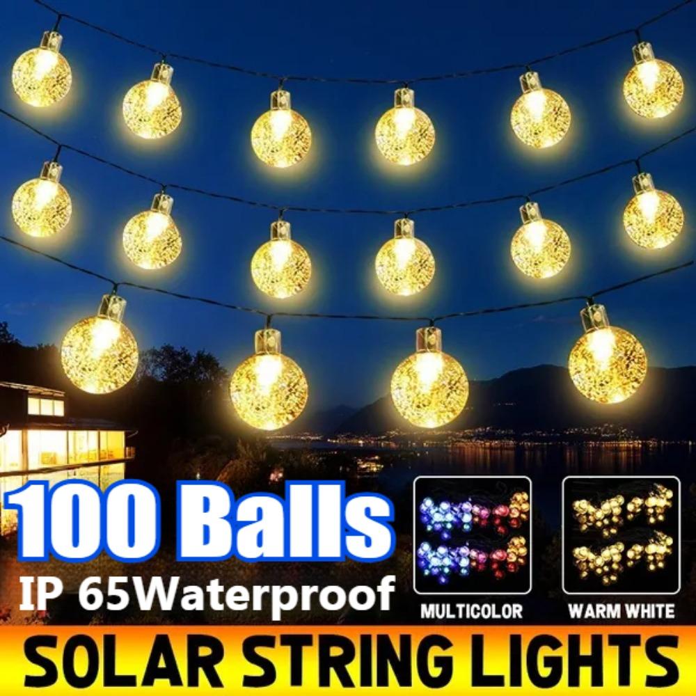 20/50/100 шаров Садовые солнечные огни 8 режимов Водонепроницаемые гирлянды Наружные сказочные огни Глобус Хрустальные шары Декоративное освещение для сада