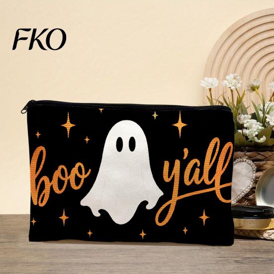 Non Fading Pattern Pouch Cosmetic Bag, Halloween Print Makeup Canvas Durable Data Cable Organizer Zipper Pouch, for Change Storage Anti Pilling Bag