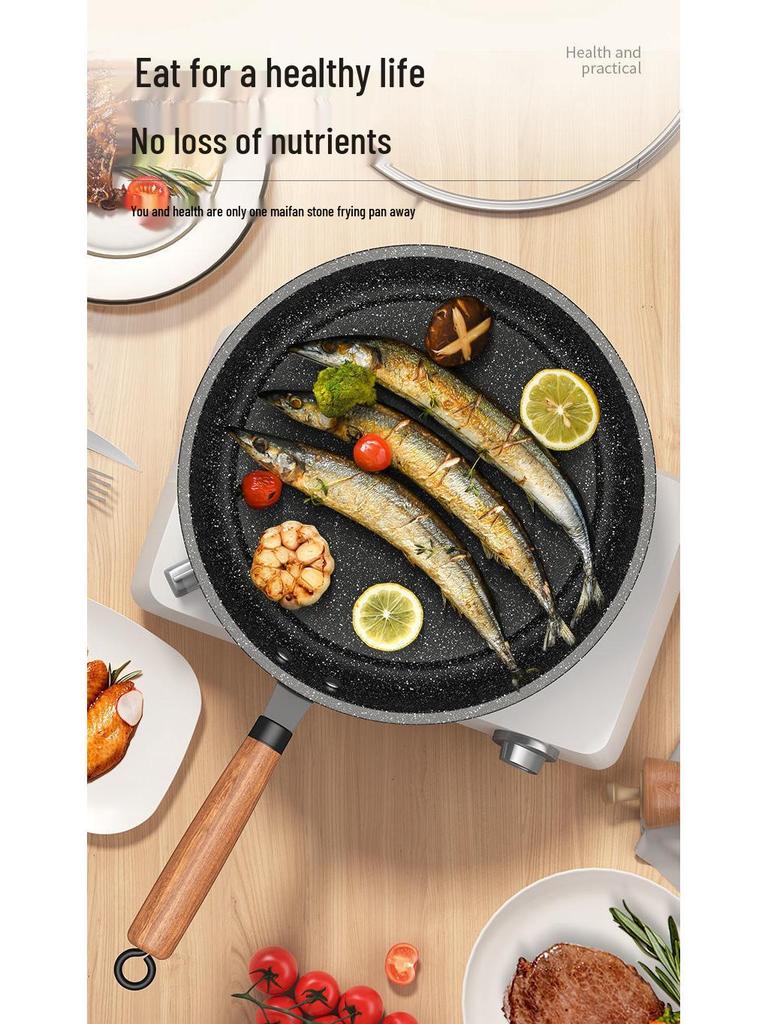 Maifan Stone Non-Stick Frying Pan, Multifunctional Flat-Bottom Pan for Gas or Induction Cooktops