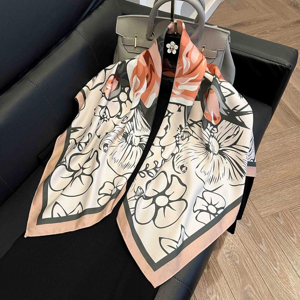 Retro 91 square scarf twill silk printing Korean version girls silk scarf summer and autumn imitation silk decorative gift scarf