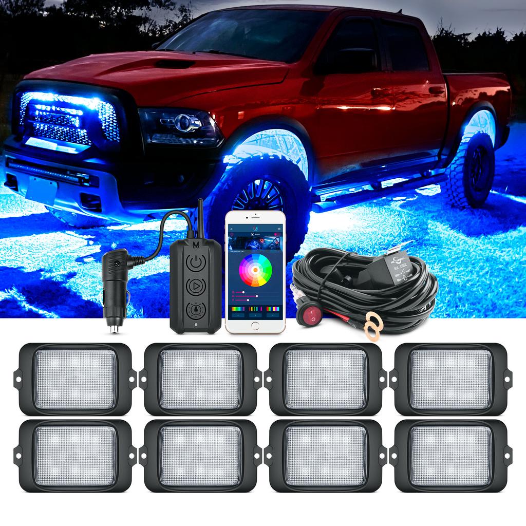 MICTUNING C1 8 Pods RGBW LED Rock Lights Remote Multicolor Underglow Neon Light Kit Wireless App Controller Music Mode