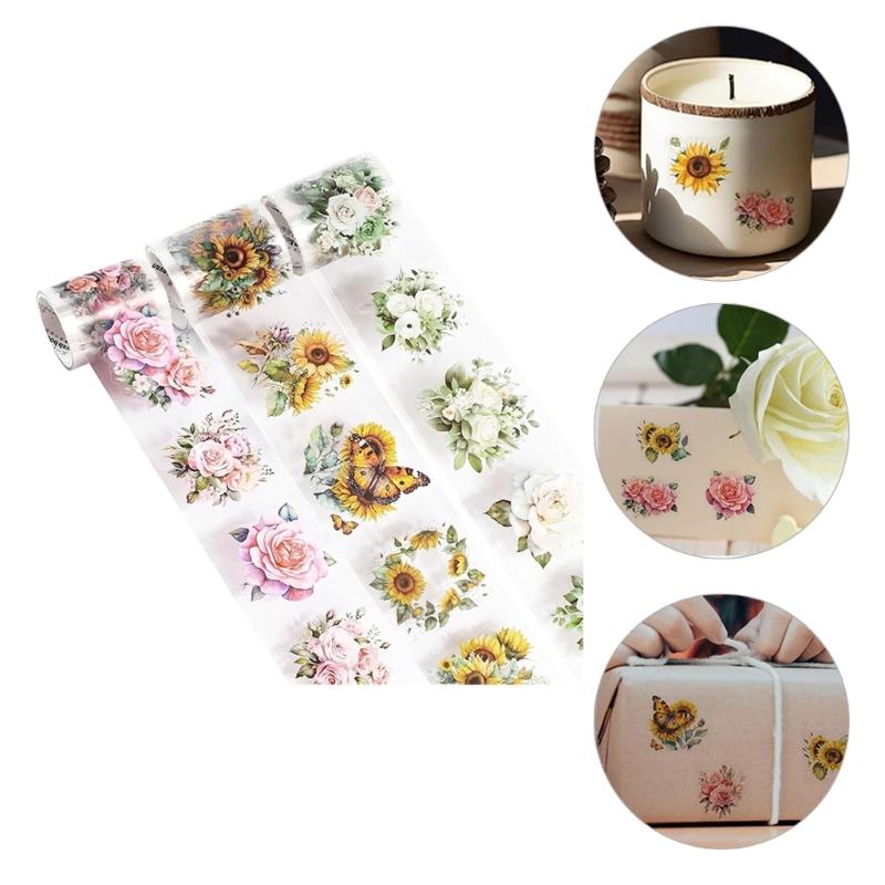 3Rolls Decorative Flower Sticker Water Resistant PET Tape for Scrapbooking Journal Photo Album Skateboard Laptop