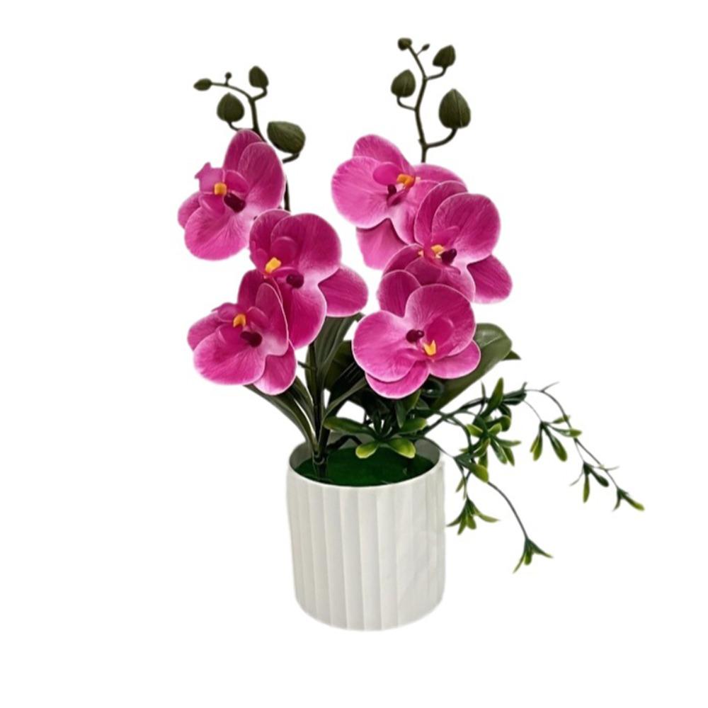 Multicolor Butterfly Orchid Artificial Flower 6 Blooms Faux Moth Orchid Potted Desktop Oranemnt