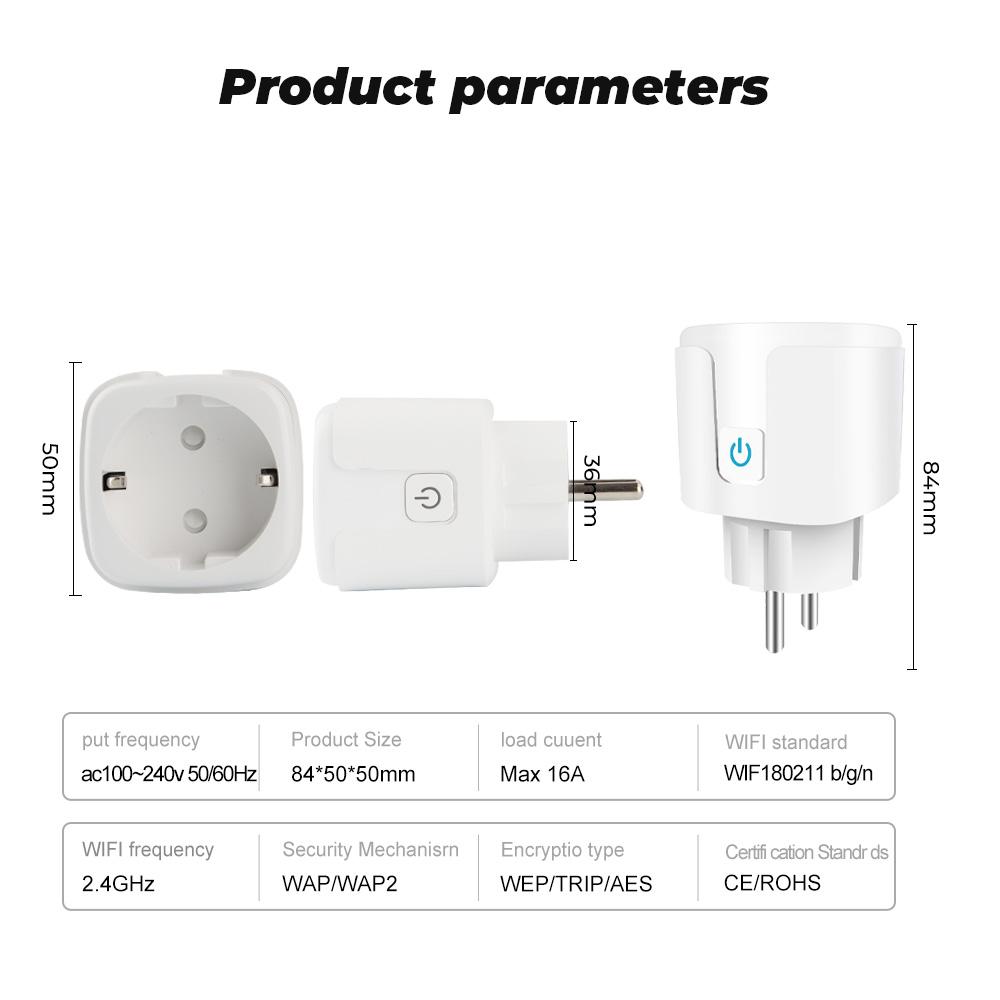 Tuya Wifi Rf433 Eu Smart Socket Plug Outlet 16a Adapter Power Monitor Wireless Remote Control App For Google Home Alexa