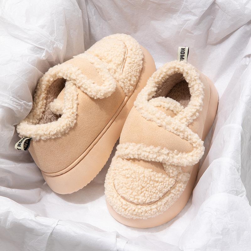 Wearing cotton shoes women winter lamb wool ins tide Internet celebrity warm velvet Velcro bag heels