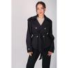 Women's Black Belted Short Trench Coat