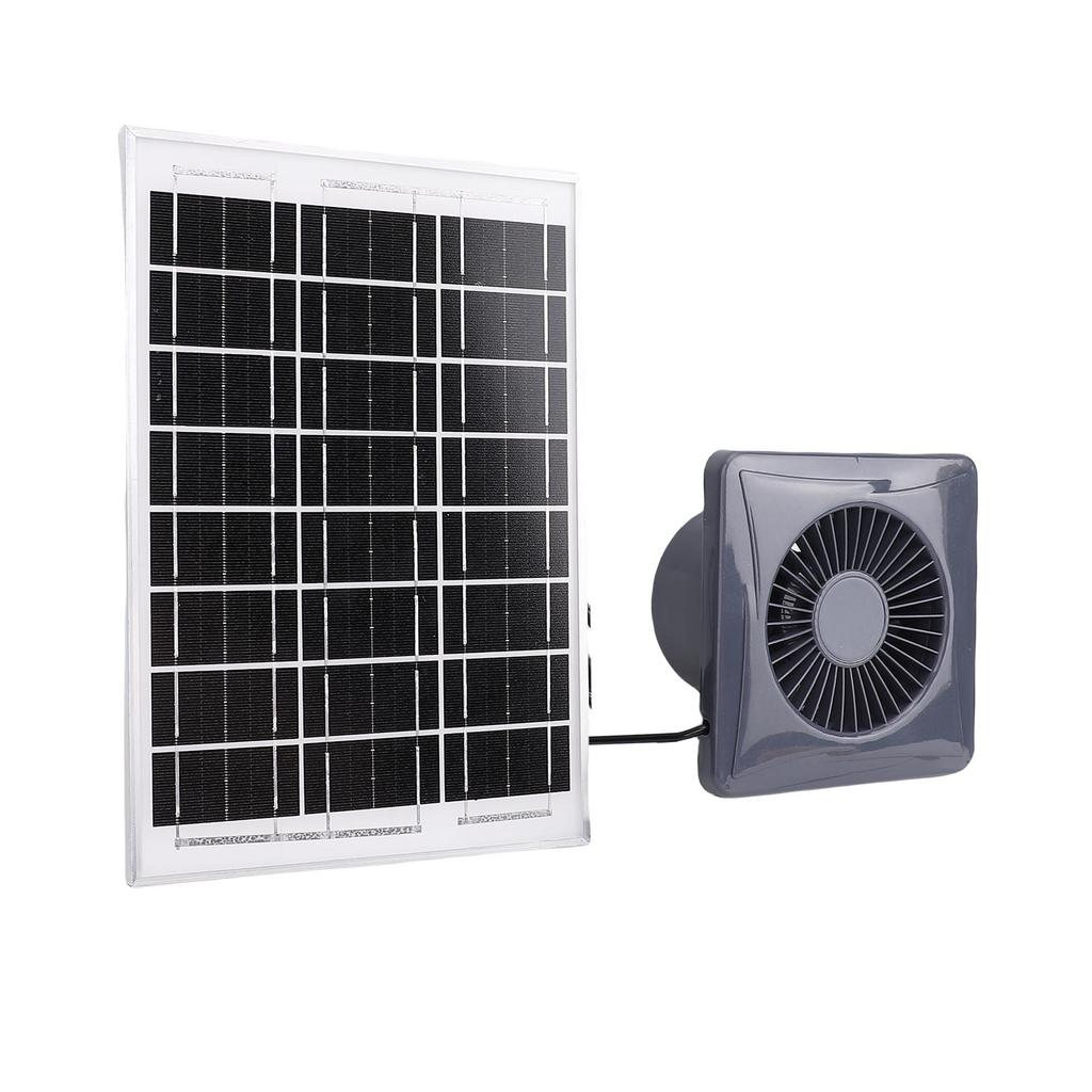 4 Inch Exhaust Fan with 6W Monocrystalline Silicon Solar Panel Grey Round Solar Vent Fan for Chicken Coop Greenhouse
