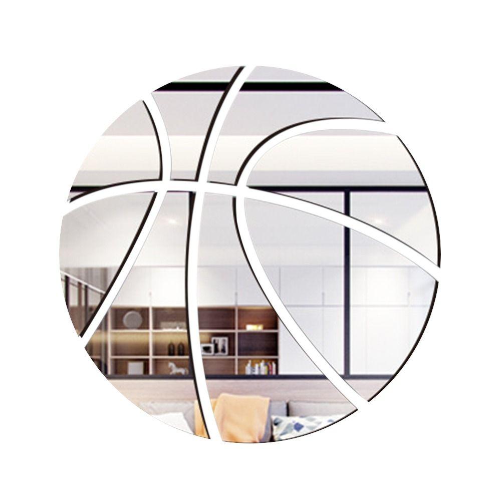 1Set Modern Style 3D Basketball/Football/Rugby Shaped Mirror Wall Sticker Gold/Silver/Black Wall Art Waterproof PVC Mirror Decal