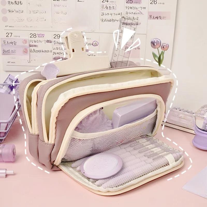 Эстетическая сумка-карандаш для новых девочек, школьные чехлы, милый держатель для канцелярских принадлежностей, сумка-карандаш на молнии, школьные принадлежности