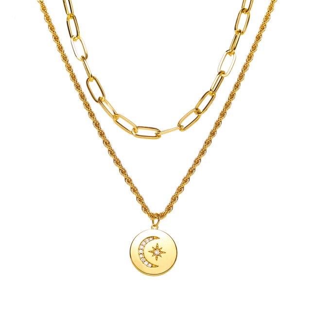 17 км корейское многослойное ожерелье с подвеской в ​​виде монеты в виде бабочки для женщин, золотистое, серебряное, толстая цепочка, ожерелья, модные ювелирные изделия 2021