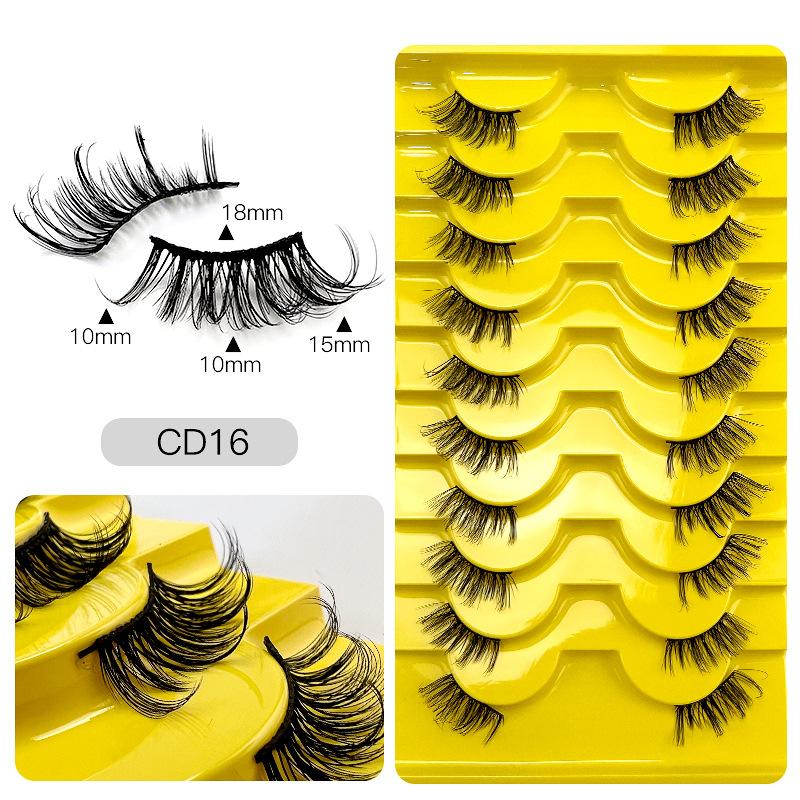Новое химическое волокно, накладные ресницы на половину глаза, 10 пар толстых вьющихся, имитация привитых ресниц