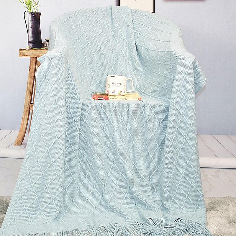 Скандинавский Ретро Желтый Аргайл Вязаный Плед - Покрывало на кровать, Накидка на диван, Накидка-шарф на конец кровати