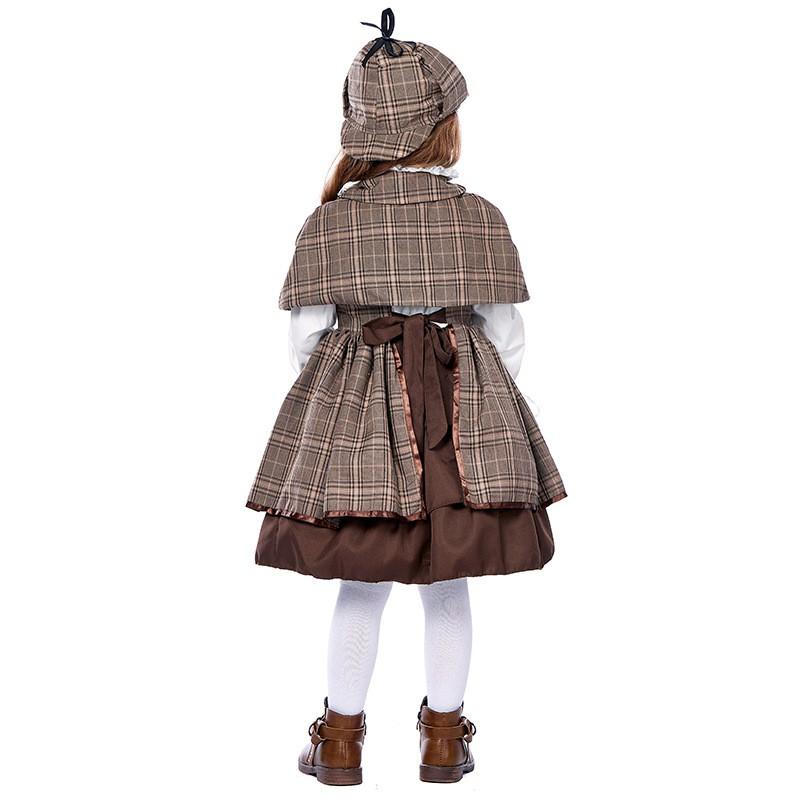 Kids Plaid Detective Dress Set British Style Cape Halloween Stage Performance Costume