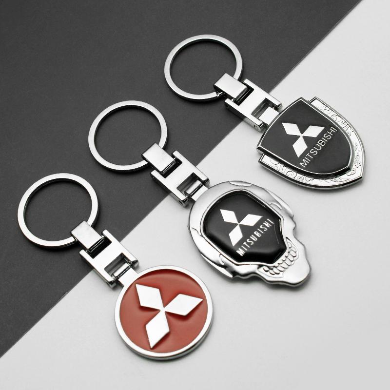 1Pc 3D Metal Car Keychain For Mitsubishi ASX Lancer EVO Pajero Outlander L200 Lancer PU Leather Emblem Key Ring Auto Accessories