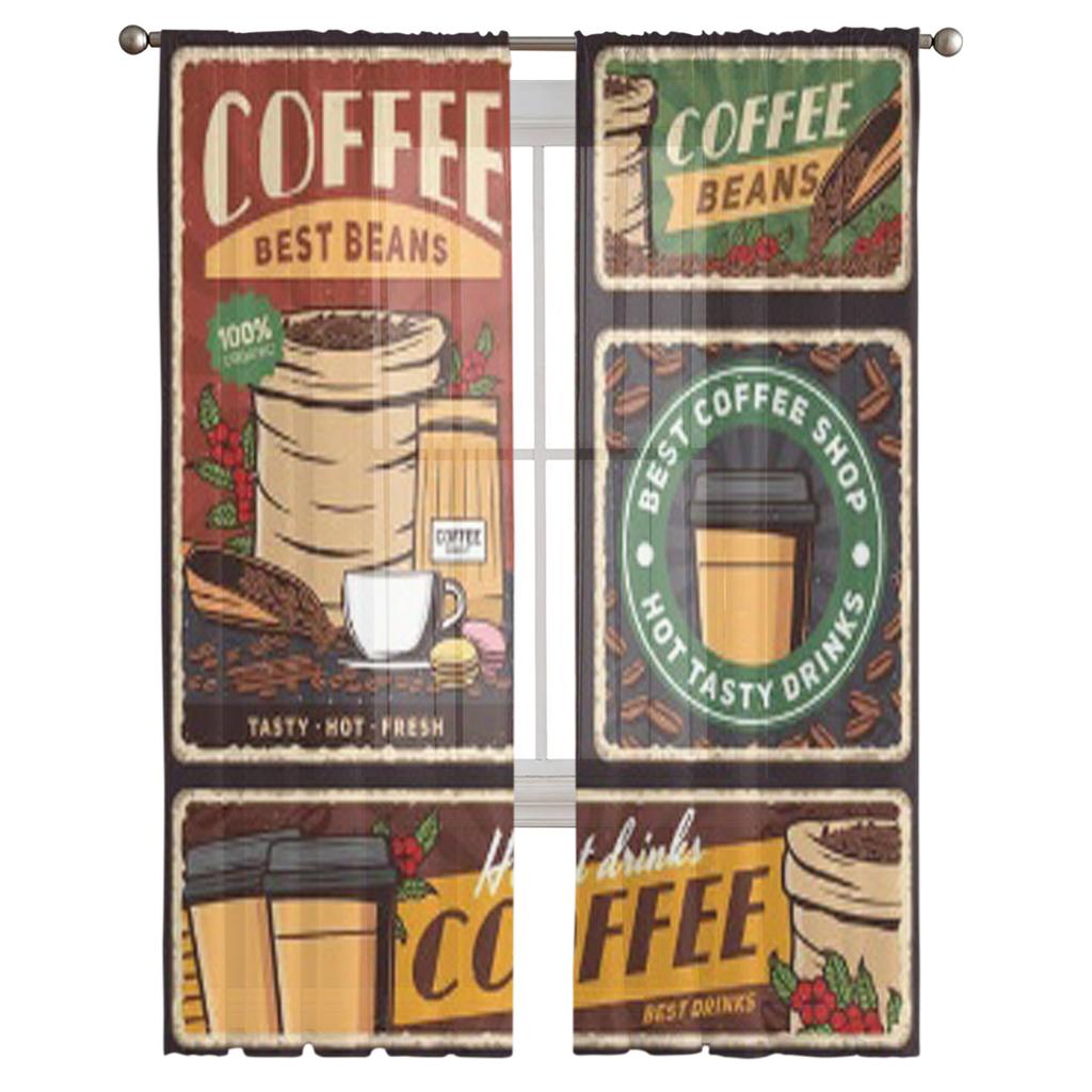 Кофейная чашка и мешок жареных зерен Баннеры кафе Горячие напитки или напитки Тюль Прозрачные шторы Комната Вуаль Занавеска из органзы