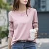 Spring And Autumn Pure Cotton Large Size Long-sleeved T-shirt Women's Loose V-neck T-shirt Korean Style Women's Top Bottoming Shirt