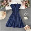 Модное женское платье с рюшами, милое плиссированное платье без рукавов с v-образным вырезом, повседневное летнее платье, Vestidos