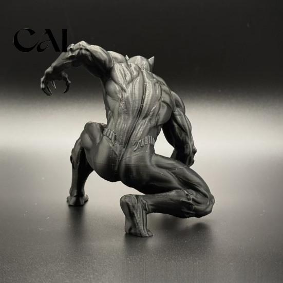 Detailed Muscle Texture Figurine 3D Printed Black Panther Action Figure, Warrior Statue, Sturdy PLA Resin Art Squat Combat Pose Matte Gaming