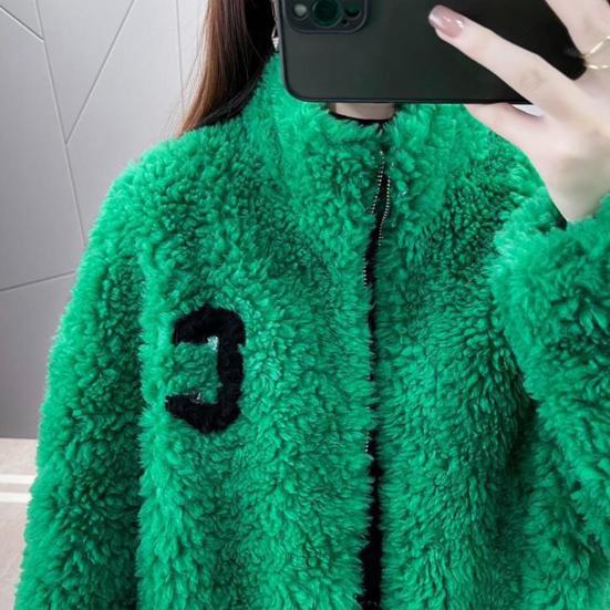 Winter Lady Coat Thickened Double-sided Faux Fleece Solid Color Stand Collar Neck Protection