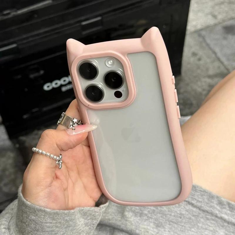 Милый Прозрачный Чехол с Ушками Кошки Для iPhone 17Air 12 13 14 15 Pro Max 11 16 Ударопрочный Акриловая Задняя Крышка Силиконовый Кавайный Funda