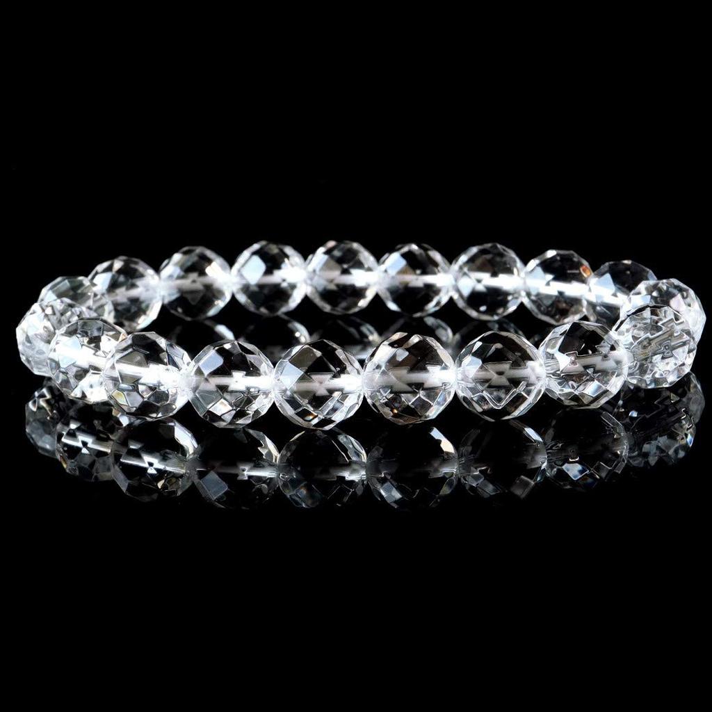 64-faceted Crystal Bracelet, 10mm, Power Stone, Natural Stone, April Birthstone, Women's, Men's, Prayer Beads, Accessories, Inner Diameter: Approx.