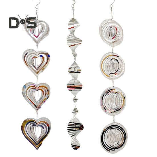 Metal Bird Reflector Wind Spinner Double-Sided Highly Reflective Indoor Outdoor Garden Yard Farm Hanging Love Heart Spiral Bird Deterrent Ornament