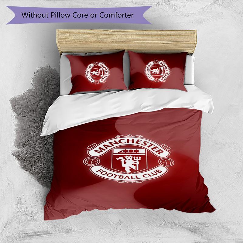 Manchester United FC Printed 3PCS Bedding Set Breathable Duvet Cover with Pillowcases Decorative Bed Linen for Bedroom Home