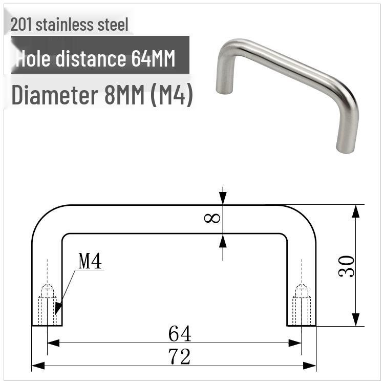 304 Stainless Steel U-Shaped Cabinet Handle, Polished Carbon Steel Round Bar Pull, available in sizes M3, M4, M5.