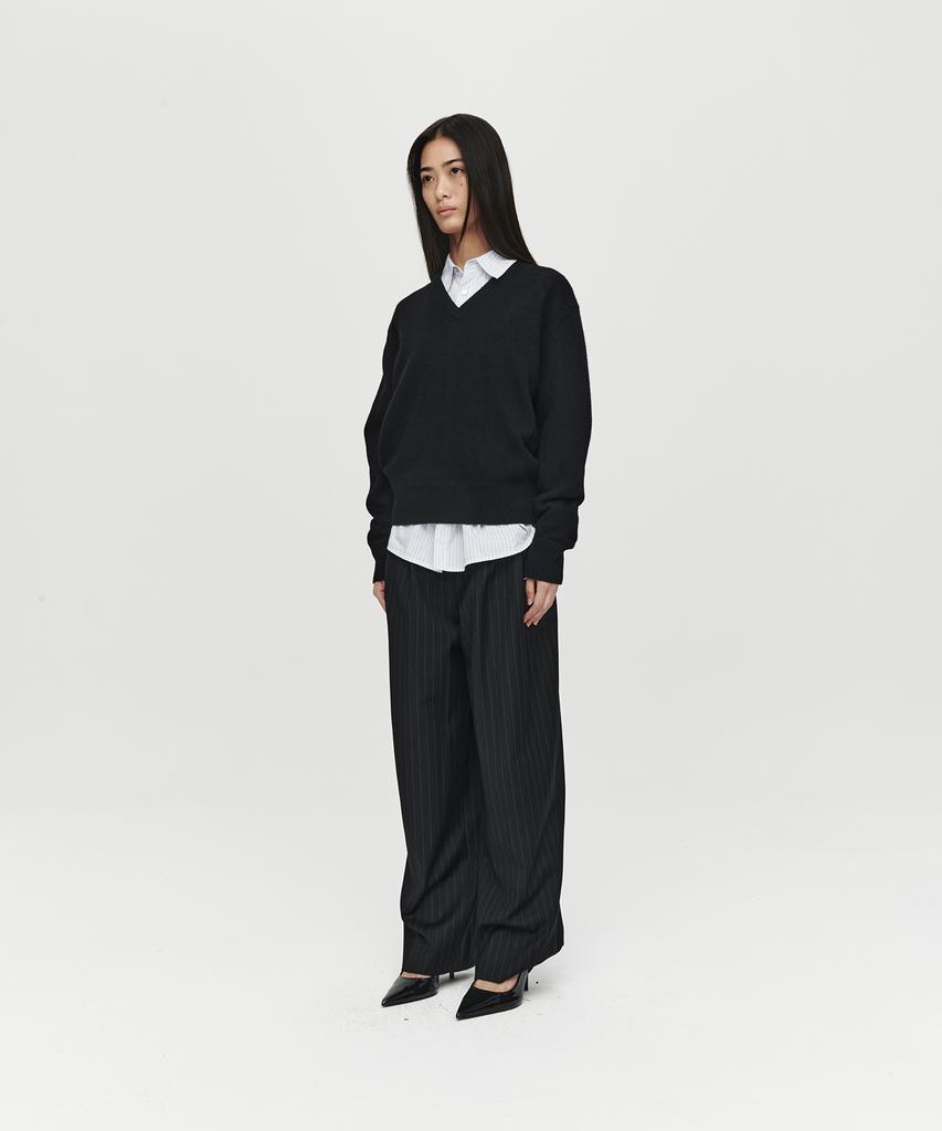 Hoite Wool Double Pleated Wide Pants (Black)