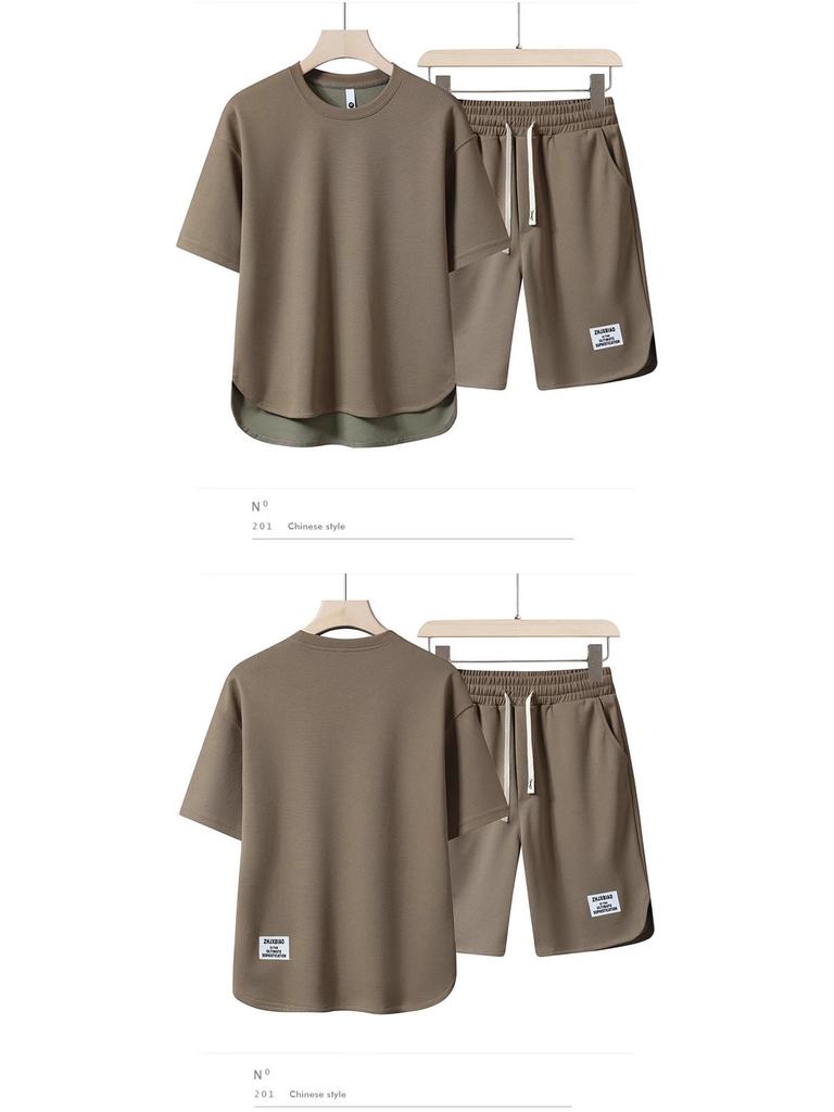 Men's High-Quality Summer Casual Short-Sleeve T-Shirt Set with Breathable Round Neck