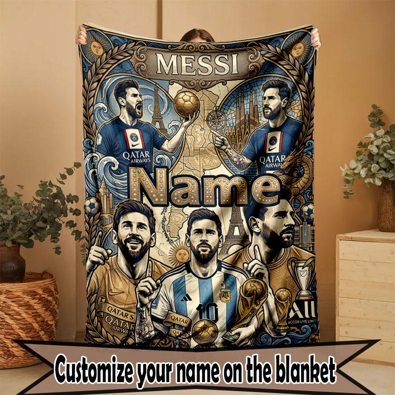 Custom Name Personalized Lionel Messi Print Blanket, Home Decor, Bedroom, Sofa, Camping, Couch, Gifts for Birthday Christmas