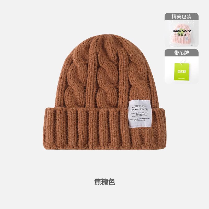 Solid color twist wool hat female autumn and winter student warm ear protection knitted hat couple versatile cold hat