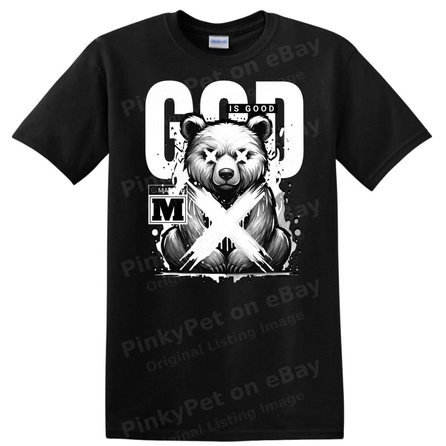 God Is Good Bear Graphic T Shirt for Men Cute Tee Black and White Art