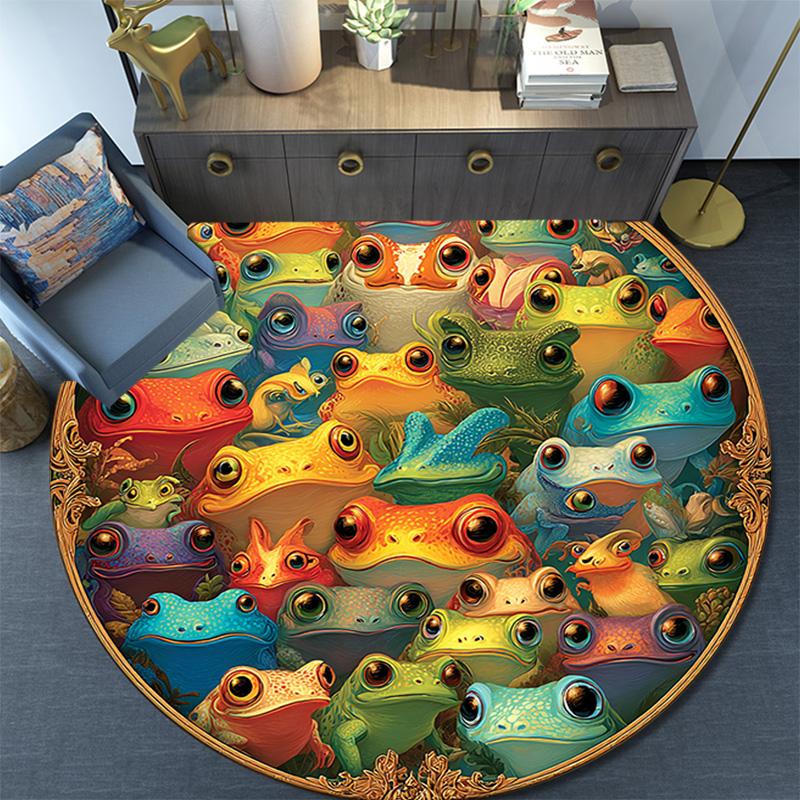 Frogs Round Area Rug,Carpet Rug for Living Room Bedroom Sofa Playroom Decor,Non-slip Floor Mat