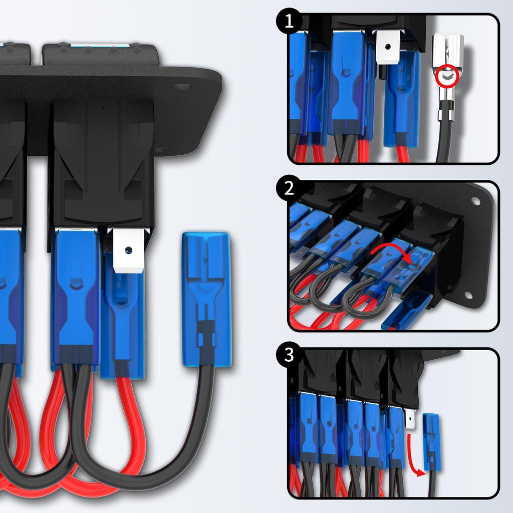 Панель переключателей DaierTek 7 Gang Rocker Switch Panel Marine Boat Switch Panel Waterproof с зарядным устройством USB и вольтметром для вертикального грузовика UTV