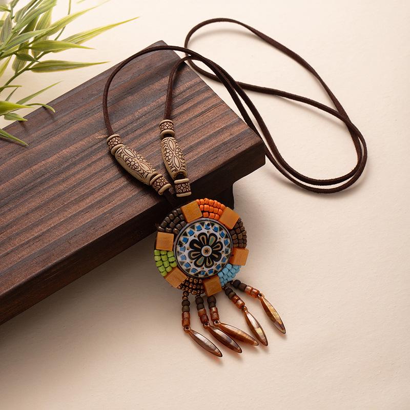 Богемное Ретро Этническое Ожерелье с Кисточками - Унисекс Длинная Цепочка с Подвеской Шармом