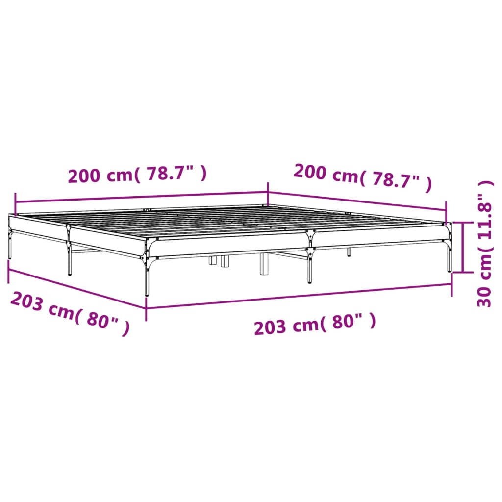 Brown Oak Effect Bed Frame 200 x 200 cm Wood Based Panel & Metal