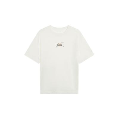 Футболка Li Ning Sports Trend Series с круглым вырезом и коротким рукавом, однотонная, с логотипом и буквенным принтом, мужская, цвет белый AHST005-1
