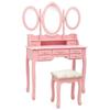 VidaXL Dressing Table with Stool and 3-Fold Folding Mirror Pink