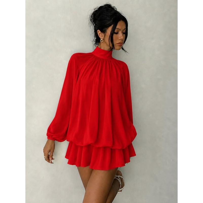 Womens Long Sleeve Fall Winter Dress Solid Color Slim Fit Versatile Fashion Mini