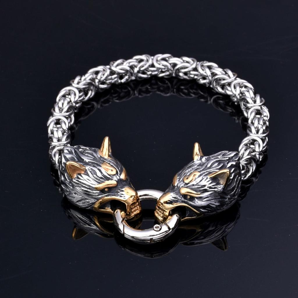 Мужской властный браслет из нержавеющей стали с головой волка, браслет ручной работы, цепочка с круглыми звеньями