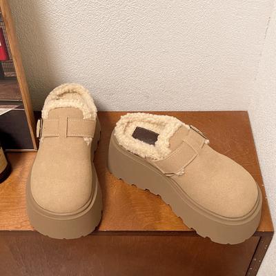 Наденьте однотонные неглубокие современные тапочки зимние уличные туфли на среднем каблуке 2024 года высокого качества женские туфли на плоской подошве с лаконичными женскими тапочками