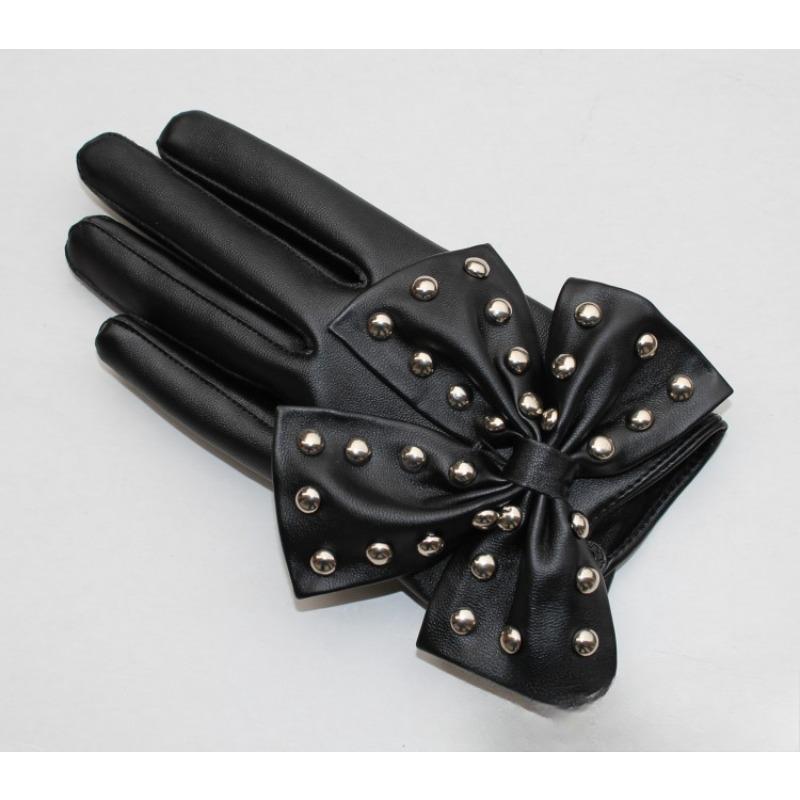 Женские модные танцевальные перчатки из искусственной кожи, ПУ кожи, для вождения, милые, с заклепками, многоцветные, красочные, с бантом, перчатки для ночного клуба