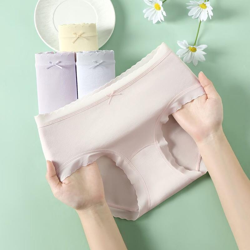 FENTENG Women's 4-Pack 10A Antibacterial Pure Cotton Mid-Waist Briefs